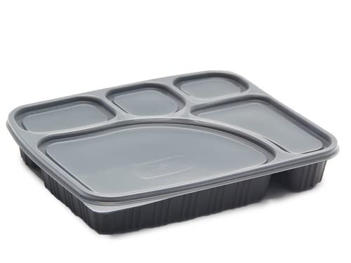 Adaamya®- 5 Compartment 25 Sets - Microwave Dish wash Safe Meal Tray with lid Cover Set of 25pc Plates for Dinner Lunch Unbreakable BPA Free Food Grade Plastic Black (5 Compartment) (B09R86MH8C) Amazon Price History, Amazon Price Tracker