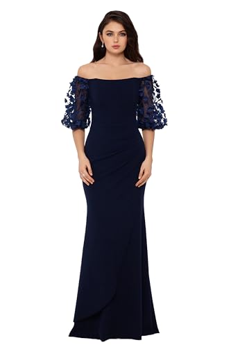 Image of Xscape Women's Illusion Sleeve Off the Shoulder Long Dress (Reg, Petite, Plus Sizes)