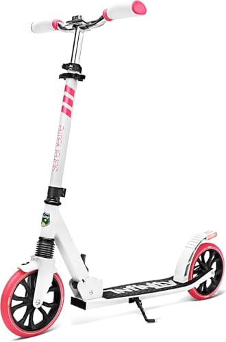Image of SereneLife Kick Scooter for Adults, Teenagers and Kids - 2 Wheel Scooter with Adjustable T-Bar Handlebar - Alloy Anti-Slip Deck - Portable Folding with Carrying Strap - Pink