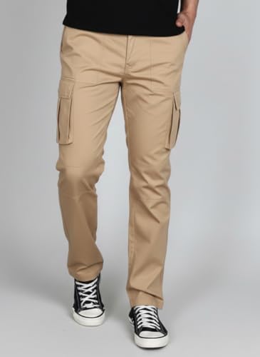 Image of Vogaan Men's Cotton Cargo Pants | Casual Trousers for Men | Comfortable Lower for Men | Breathable Pants with 6 Pockets & Drawstring Elastic Waistband