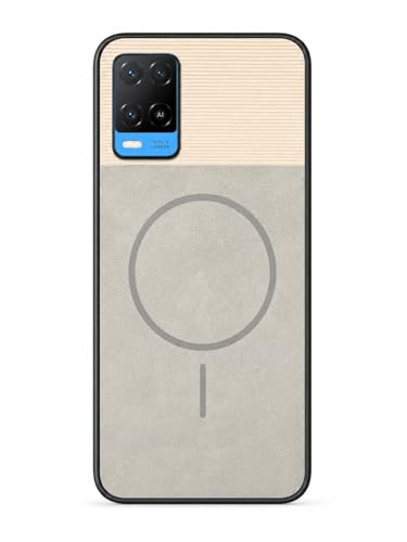 Image of Bintage Dual-Leather Mac Safe Design Phone Case| Soft Touch Finish | Full Camera Protectection Back Cover Compatible for Oppo CPH2239 /Oppo A54 4G - White & Matelic Grey