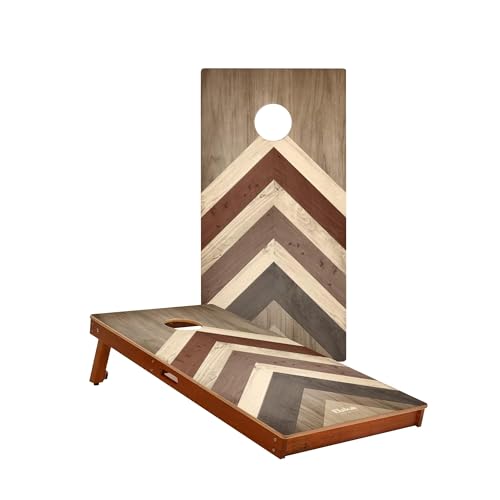 Skip's Garage Terra Chevron Waterproof Cornhole Boards - Includes (2) Boards (NO Bags) + (1) Carry Case, (2) Hole Lights & (2) Edge Lights