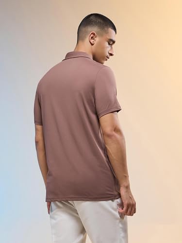 Image of TECHNOSPORT Men's Solid Slim Fit Polo Collar T-Shirt COTFLEX Half Sleeve Button Polyester for Gym Running Workout UPF50+ Anti Odour