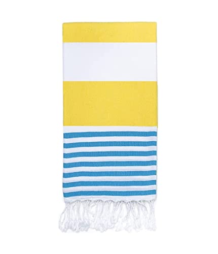 Fatslon Turkish Beach Towel (39"X71") Turkish Cotton-Prewashed-Sand Free-Super Soft-Oversized-Absorbent And Quick Dry For Beach-Pool-Bathroom-Spa-Travel- Camping-Picnic-Fitness-Yoga (Yellow/Turquoise) #TOP1