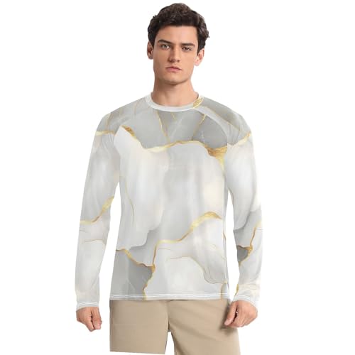 Marble White Neutral Men's Rash Guard Shirts Lightweight Elasticity Mens Sun Shirts Protection Long Sleeve Running
