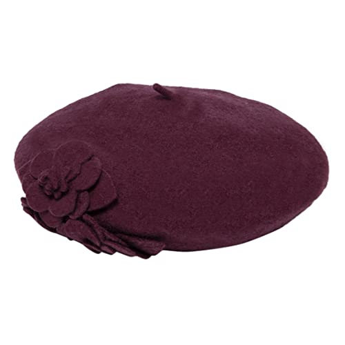 San Diego Hat Co. Women's 100% Wool Beret Hat With Flower Detail, Berry, One Size #TOP17