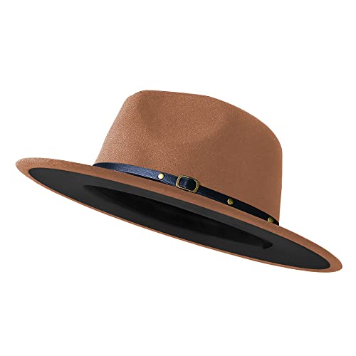 Image of Wide Brim Fedora Hats for Women Men Two Tone Dress Hat Felt Panama Hat in Two Audlt Size
