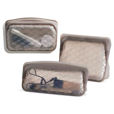 Stasher Premium Silicone Reusable Makeup Bags, Taupe | Beauty & Travel Toiletry Bags, Storage Bag Organizers | BPA Free, Leak-free, Eco-friendly, 3-Pack Cover