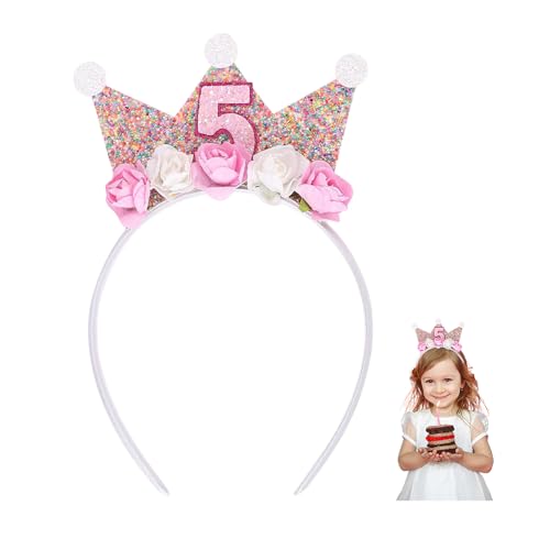 YZROHYI Corona Compleanno Bambino 5 Anni,Corona Happy Birthday Crown GirlFascia Compleanno Donna,Coronas Ragazza,Cappellini Festa Bimbi,Coronas da Principessa per Decorazioni con Fiore Di Rosa