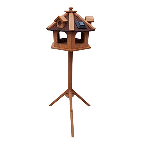 Toboli Vogelfutterhaus 130 cm mit Ständer, Vogelhaus aus Holz, wetterfestes Vogelfutterhäuschen mit Dreifuß, Futterhäuschen für Vögel