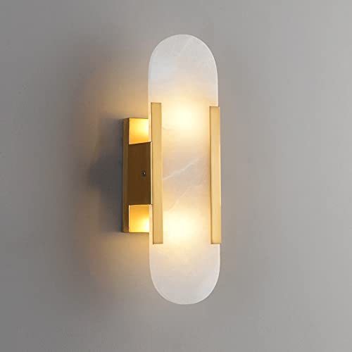 Generico Elegant Marble Wall Sconces with Pure Copper Body - Oval Design Mounted Lamp for Living Room, Bedroom, Aisle, Restaurant, Hallway, Hotel G4 Light Source Required