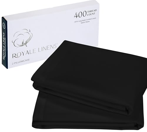 Image of Royale Linens 400 Thread Count 100% American Grown Cotton Standard Pillowcase Set - Luxury Sateen Standard Pillow case - 20 inchx26 inch Inch - Soft & Smooth Set of 2 Black Pillowcases - (Std, Night Black)