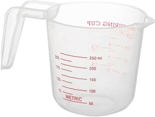 250 ml Kunststoff-Messbecher mit Skalengriff, transparente Messbecher, stapelbarer Behälter für Flüssigkeiten, trocken, fest, professioneller Prozess