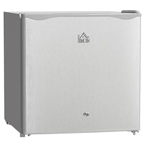 HOMCOM 46 Litre Table Top Mini Fridge with Lock, Small Fridge with Ice Box, Reversible Door, Adjustable Temperature and Legs for Bedroom, Home, Office, Grey