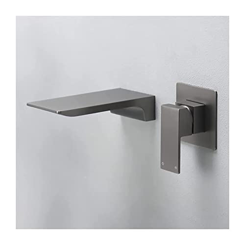 Robinet cascade mural en laiton mitigeur lavabo gris à 2 trous - 2