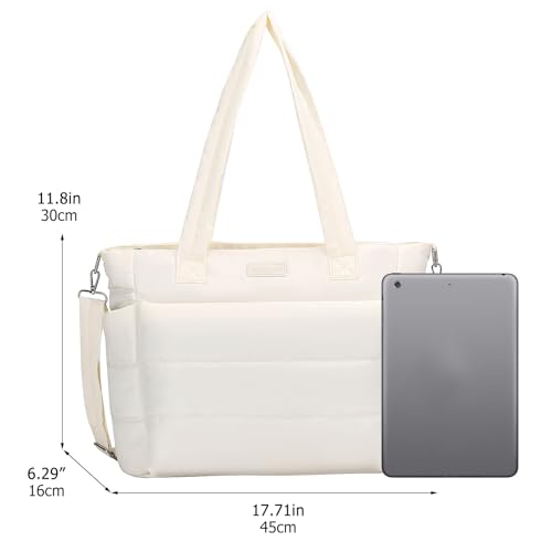 Barabum Tote Bag for Women with Long Strap, Lightweight Puffy Tote Bag with Compartments Quilted Shoulder Bag Handbag (White) — view 4
