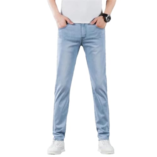 Men's Spring Summer Thin Lyocell Slim Jeans Clothing Korean Classic Straight Stretch Denim Trousers