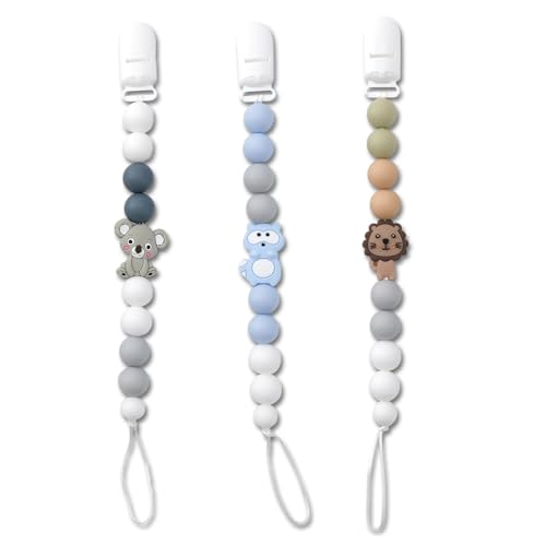 3 Stück Schnullerkette Cartoon-Tier-Design Cup Catcher Silikon...