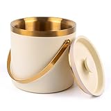 3L beige white Double Wall Insulated Stainless Steel Ice Bucket with scoop for Cocktail Bar,Metal...