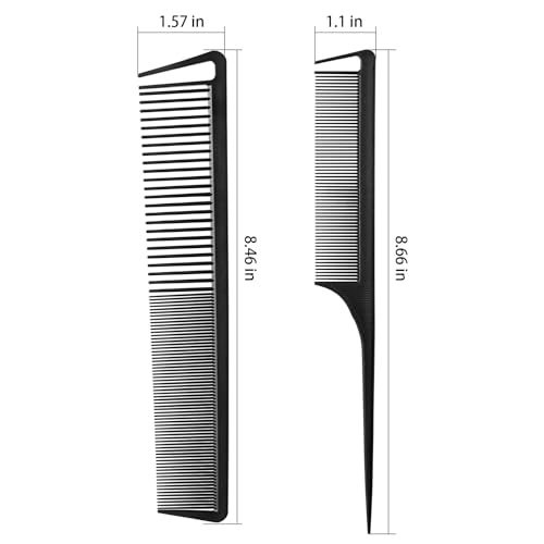 Fekayer Professional Black Teasing Comb, Fine & Wide Tooth + Rat-Tail Hair Styling Comb for All Hair Types, 2 Pack