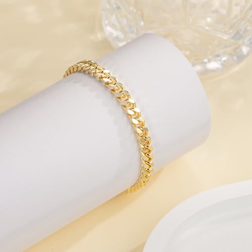 14K Gold Bracelets for Women Men Bracelet Dense Cuban Link Gold Chain Dainty Gold Bracelets Gifts for Women 6.5/7/7.5/8/9 in2