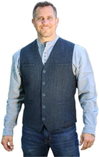 Emerald Isle Men's Herringbone Tweed Vest, 5-Button Closure, Wool Blend, Adjustable Back Strap