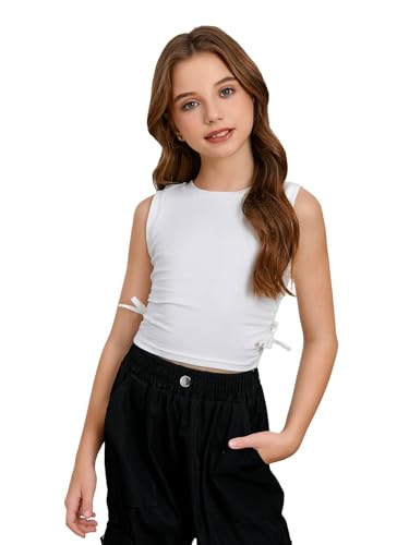 Image of Milumia Girl's Ruched Knot Side Tank Top Crew Neck Sleeveless Basic Crop Tops