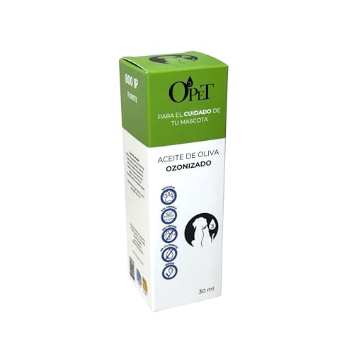 O3Pet Aceite de Oliva Ozonizado para Perros y Gatos - Cuidado Piel, Heridas y Dermatitis - Natural Ecológico - Tratamiento Profesional 800IP - 30ml
