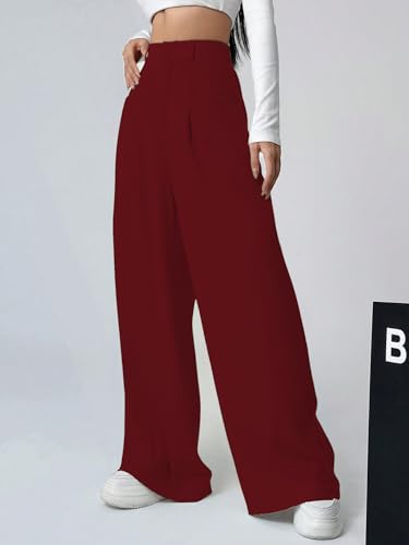 Image of Shasmi Women's Loose Mid Rise Solid, Pleated Trousers, Wide Leg Pocket Casual Long Korean Trousers Pant (146)