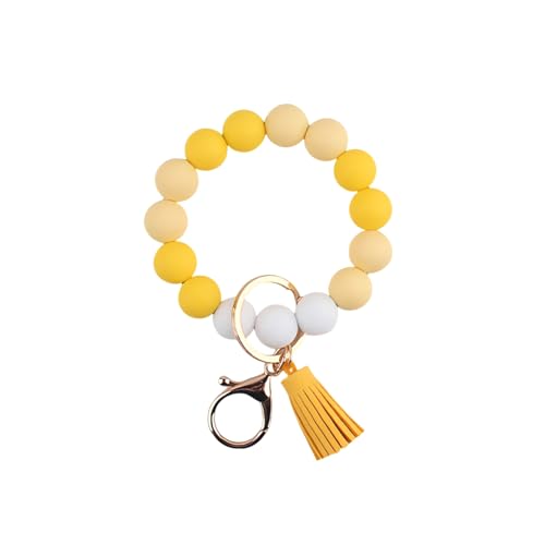 Image of Silicone Beaded Bracelet Keychain Wristlet Cute Car Key Chain Holder Wallet Bag Charm Accessory