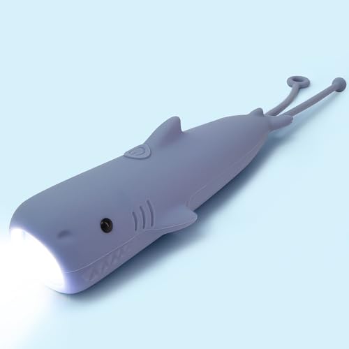 Ammonite Cute Shark Dimmable Silicone Flashlight, Portable Animal Flashlights with Hanging Strap, Compact Rechargeable Camping Light for Hiking Emergencies and Outdoor Use