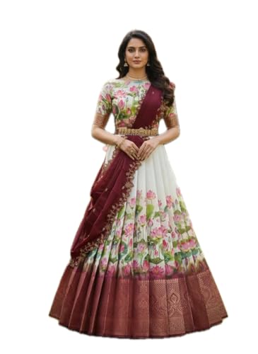 Image of ZITON ARICO MART Women's Indian Traditional Kanjivaram Silk Pure Weaving Lehenga Choli Along With Dupatta And Blouse Piece, Half Saree (Unstitched)