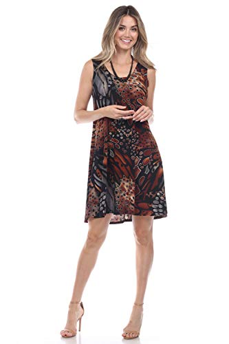 Jostar Women's Stretchy Missy Tank Dress Print Medium Brown Abstract #TOP1