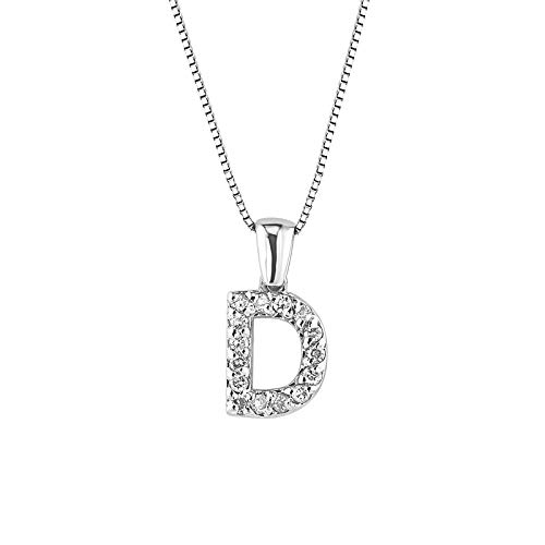 Diamond Wish 14K White Gold Letter D Diamond A To Z Initial Pendant Necklace (1/10Cttw) With 18-Inch Chain #TOP8
