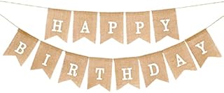 Happy Birthday Bunting Banner, 6.6 Ft Hessian Happy Birthday Banners Cloth Vintage Burlap Bunting Swallowtail Flag for Happy Birthday Decorations