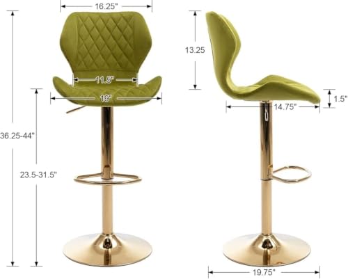 Image of Dream Furnishing - Set of 2 Bar /Kitchen Chairs 360 Degree Rotatable Swivel Elegant Classy & Comfortable Chair with Golden Base and Velvet Fabric (2 Chairs) (Green Velvet)