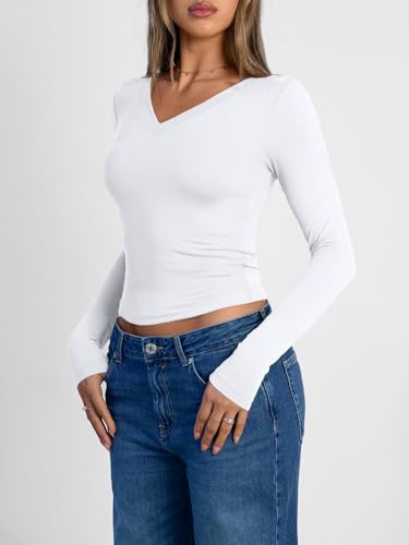 Image of Trendy Queen Womens Long Sleeve Shirts 2026 Fall Fashion Basics Crop Tops