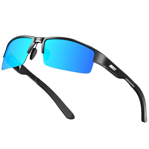ATTCL Bundle Men's Fashion Driving Polarized Sunglasses for Men Fishing, cycling, and golf - Al-Mg metal Ultralight Frame:(8080-Black-Blue)+(8177-black-gray)2