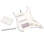 Alnicov Guitar Loaded Prewired Pickguard SSH Alnico Dual Rail Humbucker Pickups With Back Cover for Strat ST Electric Guitar Replacement,White