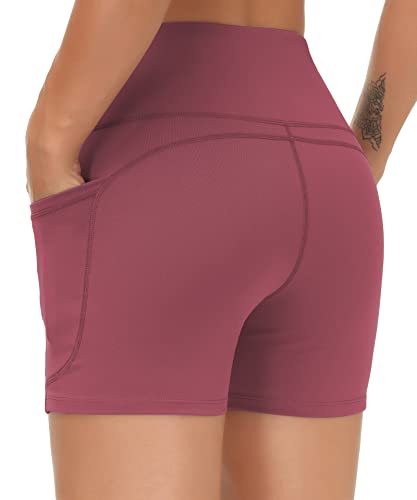 Image of THE GYM PEOPLE High Waist Yoga Shorts for Women's Tummy Control Fitness Athletic Workout Running Shorts with Deep Pockets