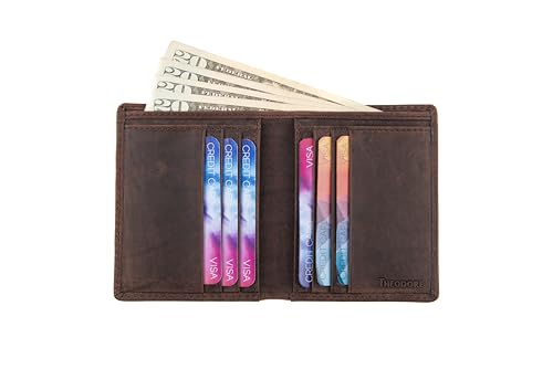 Theodore Bifold Men's Full Grain Leather Wallet - RFID Protection, 10 Card Slots, Bills Pocket - Vintage Brown Vertical Wallet for Men4