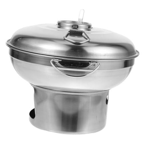 BESPORTBLE Caliente Buque De Vapor Estufa De Gas Aire Libre Olla De Ramen Doble Tamizar Fritura Calentadores Cocina Alimento Portátil Sartén Para Saltear Lámina Wok Silver Acero Inoxidable