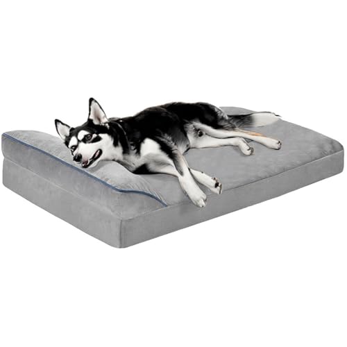 LINGLUCKY 100 * 60cm Cama para Perros Grande,Cama Ortopédica para Perros con Espuma Viscoelástica de Recuperación Lenta,Cama para Perros XL 39in Extraíble y Lavable con Base Antideslizante