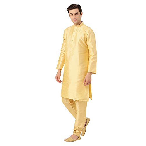 Image of SOJANYA (Since 1958 Men's Cotton Linen Maroon Kurta and White Pyjama with Mustard Cotton Nehru Jacket