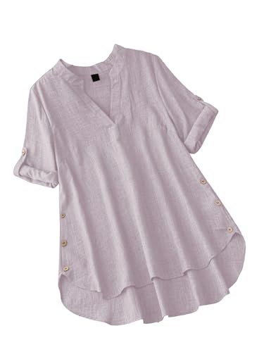 Image of TADKEE Women's Linen Blend Solid Regular Fit Tunic Top | Kurti for Women