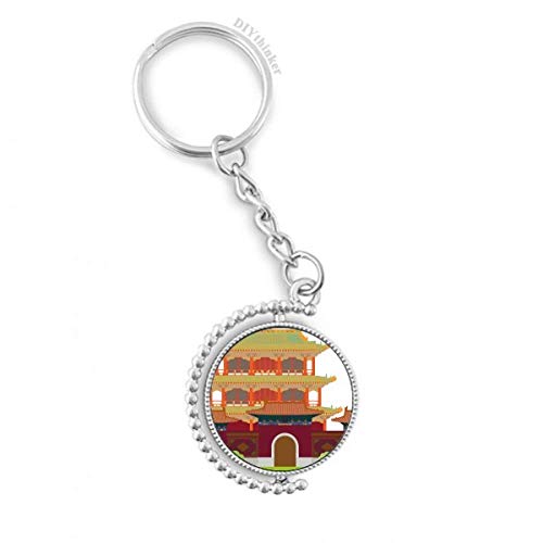 Porte-clés rotatif architecture de Chine avec anneau multicolor de 1,2x3,5 pouces