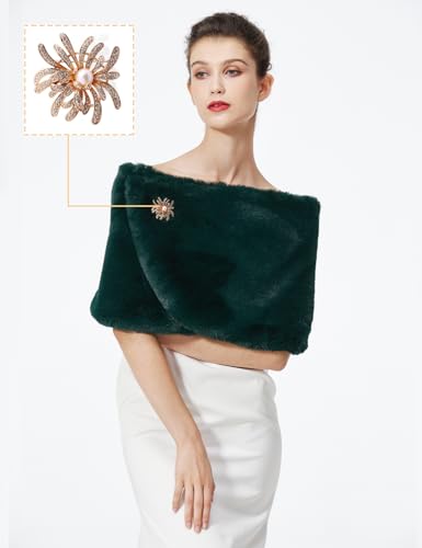 BEAUTELICATE Women Faux Fur Shawl Shrug Bridal Stole Wrap for Winter Wedding Party4