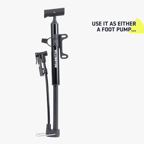 Hillington Hybrid Bicycle Pump - Dual Hand and Foot Air Portable Cycle Pump with Pressure Gauge for MTB, Road Bikes, Balls, Inflatables - Mini Bike Pump for all Bikes - Bracket & Accessories Included - Image 3
