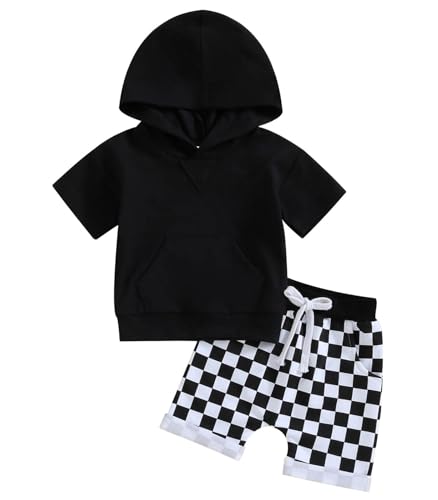Image of TheFound Baby Boy Summer Clothes Short Sleeve Hooded Tops Drawstring Shorts Toddler Baby Boy Outfit 3 6 12 18 24 Months 3T
