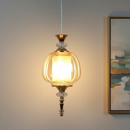 Image of ELIANTE Modern Glass Hanging Light for Living Room & Dining Area | Metal Ceiling Lamp with Elegant Glass Shade | 3 Years Warranty | Free Bulb (Belluno)